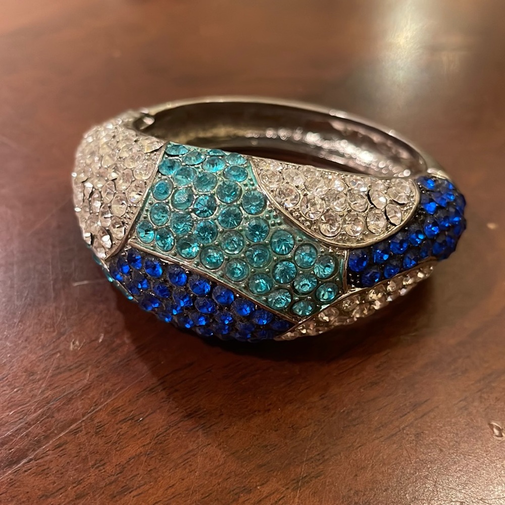 Blue Silver Rhinestone Cuff Accent Bracelet new